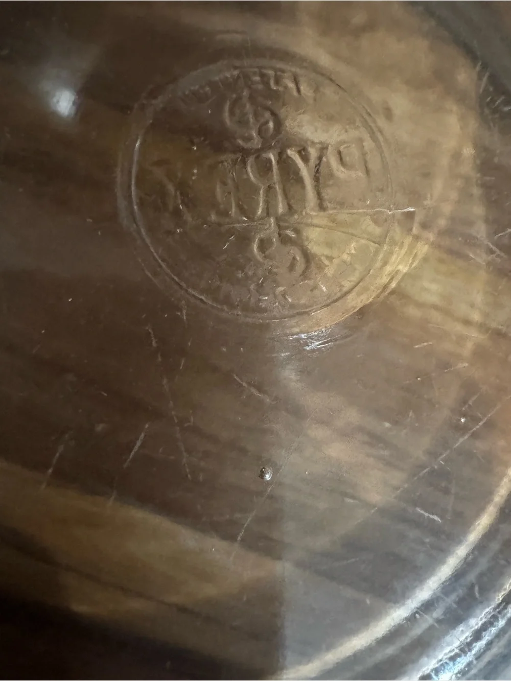 PYREX - Vtg 1920s Clear Glass 1 Qt Bowl & Lid, Backward Dollar Sign, 167 1672